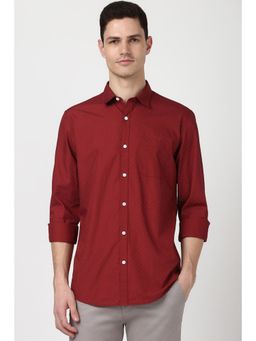 Peter England - Men Maroon Printed Full Sleeves Slim Fit Casual Shirt