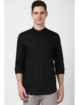 Peter England - Men Black Solid Full Sleeves Slim Fit Casual Shirt