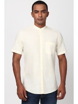 Peter England - Men Cream Textured Half Sleeves Slim Fit Casual Shirt
