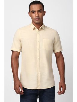 Peter England - Men Beige Textured Half Sleeves Slim Fit Casual Shirt