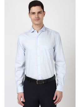 Peter England - Men Blue Checks Full Sleeves Regular Fit Formal Shirt