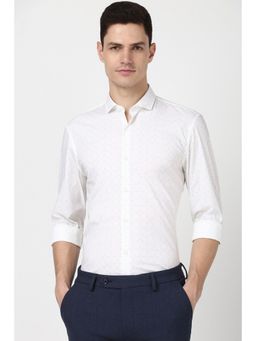 Peter England - Men White Printed Full Sleeves Super Slim Fit Formal Shirt