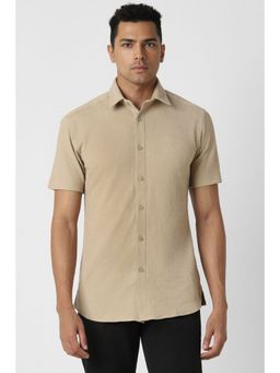 Van Heusen - Men Beige Textured Half Sleeves Skinny Fit Party Shirt