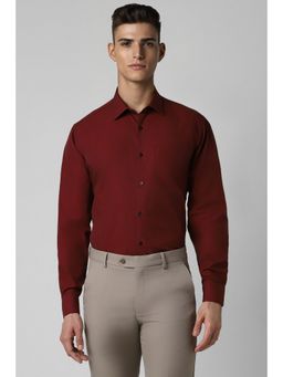 Van Heusen - Men Maroon Textured Full Sleeves Regular Fit Formal Shirt