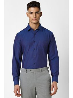 Van Heusen - Men Indigo Textured Full Sleeves Regular Fit Formal Shirt