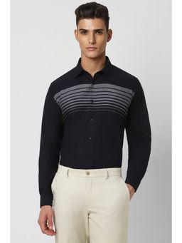 Van Heusen - Men Black Stripes Full Sleeves Regular Fit Formal Shirt