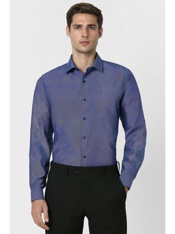 Van Heusen - Men Blue Textured Full Sleeves Regular Fit Formal Shirt
