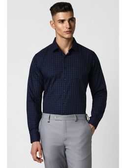 Van Heusen - Men Navy Blue Checks Full Sleeves Slim Fit Formal Shirt