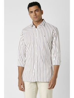 Van Heusen - Men White Stripes Full Sleeves Slim Fit Casual Shirt