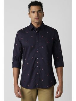 Van Heusen - Men Navy Blue Printed Full Sleeves Slim Fit Casual Shirt