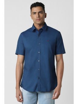 Van Heusen - Men Indigo Textured Half Sleeves Slim Fit Casual Shirt
