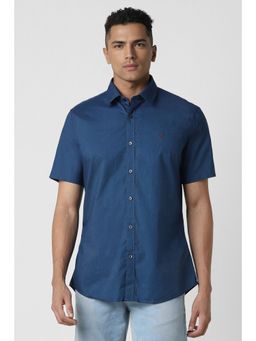 Van Heusen - Men Indigo Textured Half Sleeves Slim Fit Casual Shirt