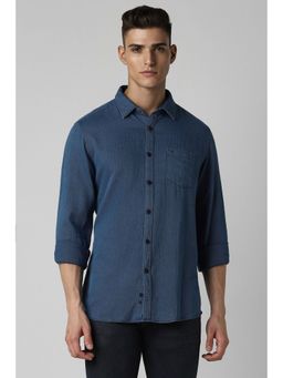 Van Heusen - Men Navy Blue Printed Full Sleeves Slim Fit Casual Shirt
