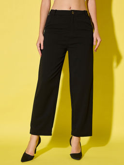 Buynewtrend - Black Solid Straight Fit Women's Formal Trouser