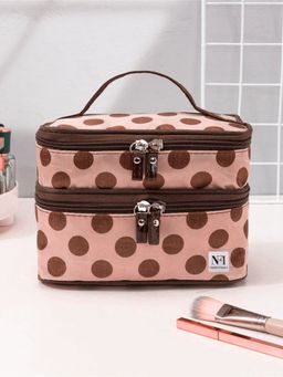 NFI Essentials - Portable Polka Dots Cosmetics Pouch Double Layer Dual Zipper Peach