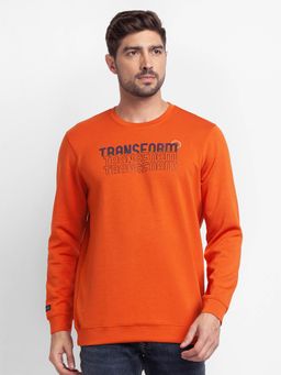 Spykar - Flame Orange Cotton Full Sleeve Round Neck Sweatshirt for Men