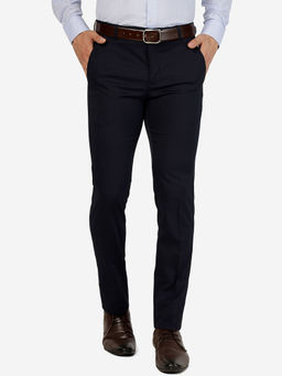Greenfibre - Mens Terry Rayon Solid Navy Blue Super Slim Fit Formal Trouser