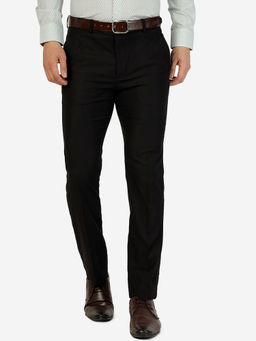 Greenfibre - Mens Terry Rayon Solid Black Super Slim Fit Formal Trouser