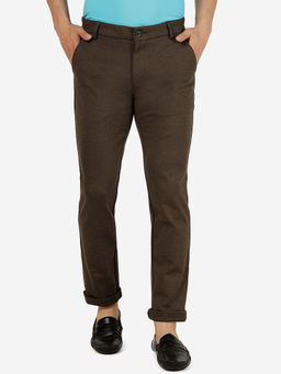 JadeBlue - Mens 100% Cotton Solid Brown Regular Fit Casual Trouser