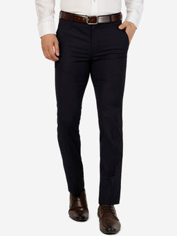 Metal - Mens Terry Rayon Solid Navy Blue Slim Fit Formal Trouser