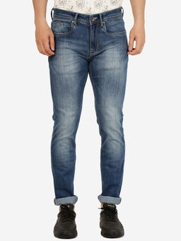 JadeBlue - Mens Cotton Stretch Washed Sky Blue Slim Fit Jeans