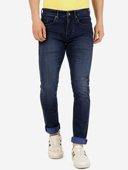 JadeBlue - Mens Cotton Stretch Washed Navy Blue Slim Fit Jeans