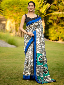 Akhilam - Women Off White Silk Blend Saree with Unstitched Blouse