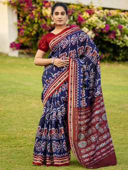 Akhilam - Women Blue Silk Blend Saree with Unstitched Blouse