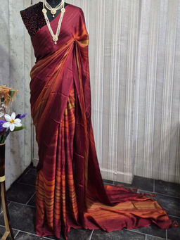Akhilam - Women Rust Poly Georgette Saree with Unstitched Blouse