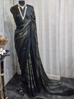 Akhilam - Women Black Poly Georgette Saree with Unstitched Blouse