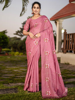 Akhilam - Women Pink Kota Saree with Unstitched Blouse
