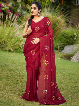 Akhilam - Women Maroon Kota Saree with Unstitched Blouse