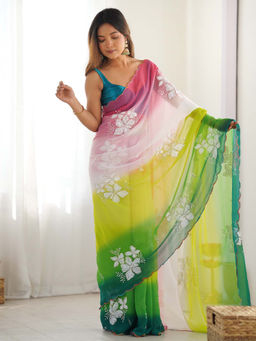 Akhilam - Women Green Georgette Saree with Unstitched Blouse