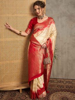 Akhilam - Women Off White Silk Saree with Unstitched Blouse