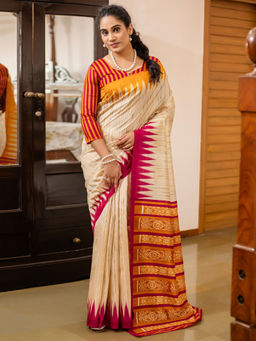 Akhilam - Women Orange Silk Blend Saree with Unstitched Blouse