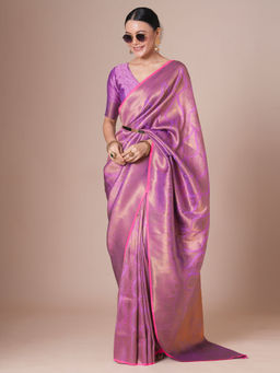 Akhilam - Women Pink Silk Blend Saree with Unstitched Blouse