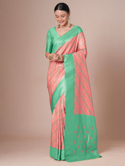 Akhilam - Women Pink Silk Blend Saree with Unstitched Blouse