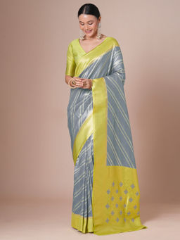 Akhilam - Women Grey Silk Blend Saree with Unstitched Blouse