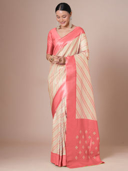 Akhilam - Women Cream Silk Blend Saree with Unstitched Blouse