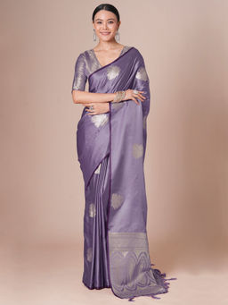 Akhilam - Women Lavender Satin Saree with Unstitched Blouse