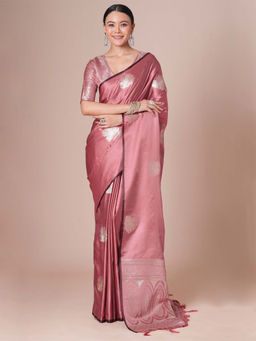 Akhilam - Women Mauve Satin Saree with Unstitched Blouse