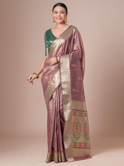 Akhilam - Women Mauve Tissue Saree with Unstitched Blouse