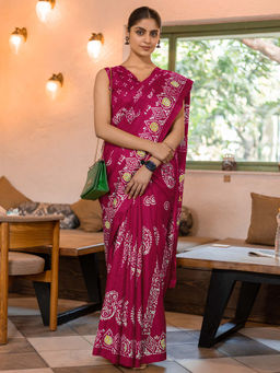 Akhilam - Women Pink Silk Saree with Unstitched Blouse