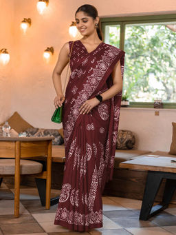 Akhilam - Women Maroon Silk Saree with Unstitched Blouse