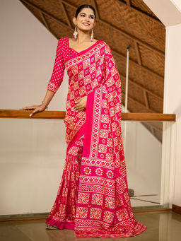 Akhilam - Women Pink Cotton Blend Saree with Unstitched Blouse