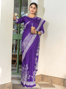Akhilam - Women Purple Silk Saree with Unstitched Blouse