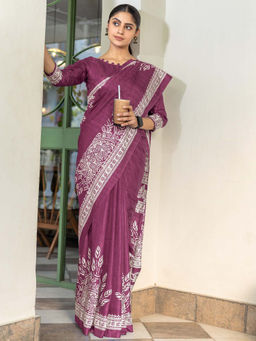 Akhilam - Women Magenta Silk Saree with Unstitched Blouse