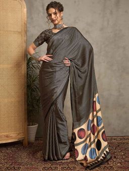 Akhilam - Women Black Crepe Saree with Unstitched Blouse
