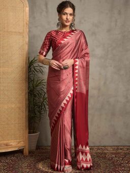 Akhilam - Women Red Crepe Saree with Unstitched Blouse