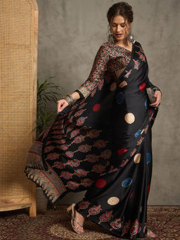 Akhilam - Women Black Crepe Saree with Unstitched Blouse